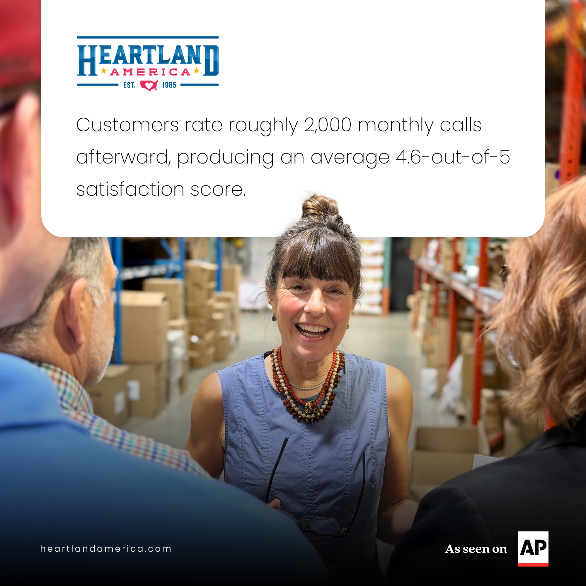 Customers rate roughly 2,000 monthly calls afterward, producing an average 4.6-out-of-5 satisfaction score