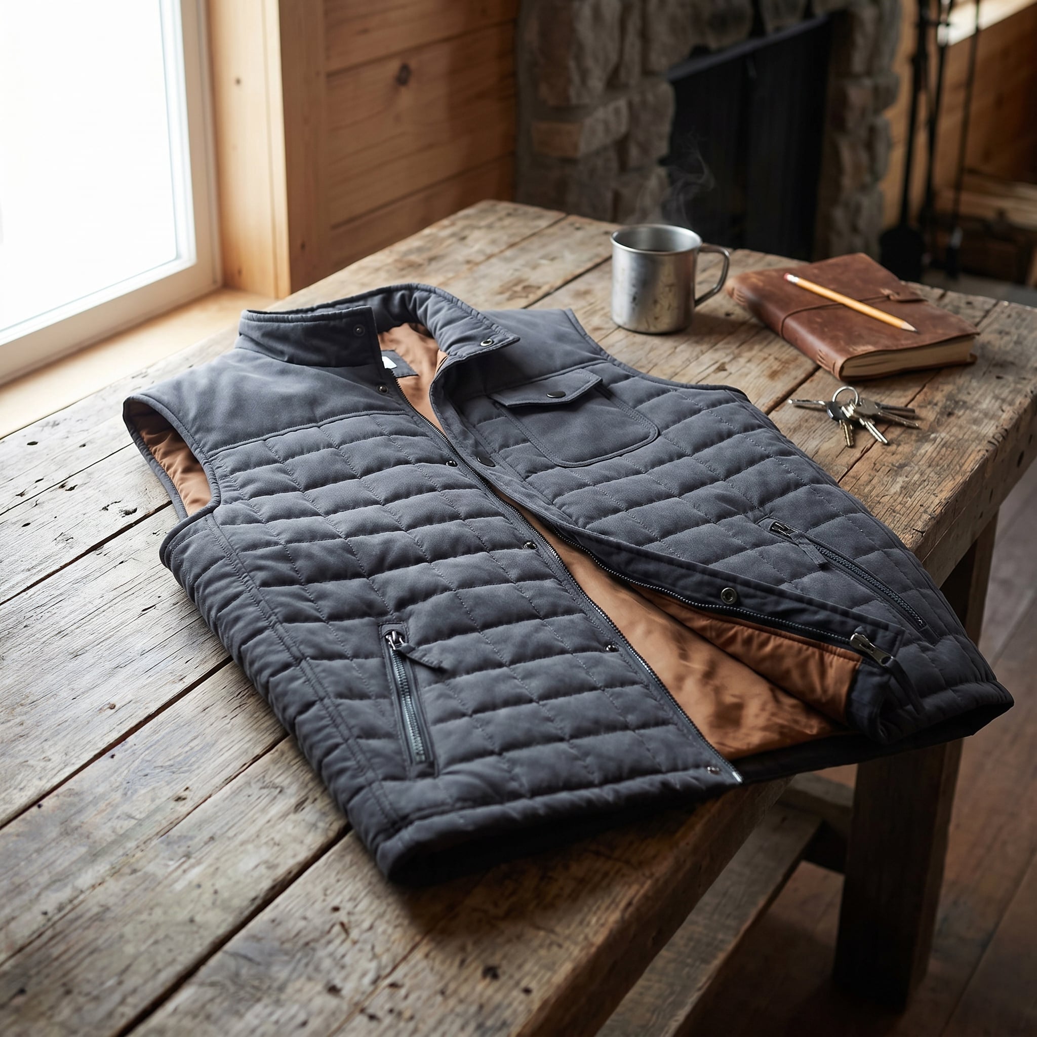 Land and Heart men's quilted vest black sand
