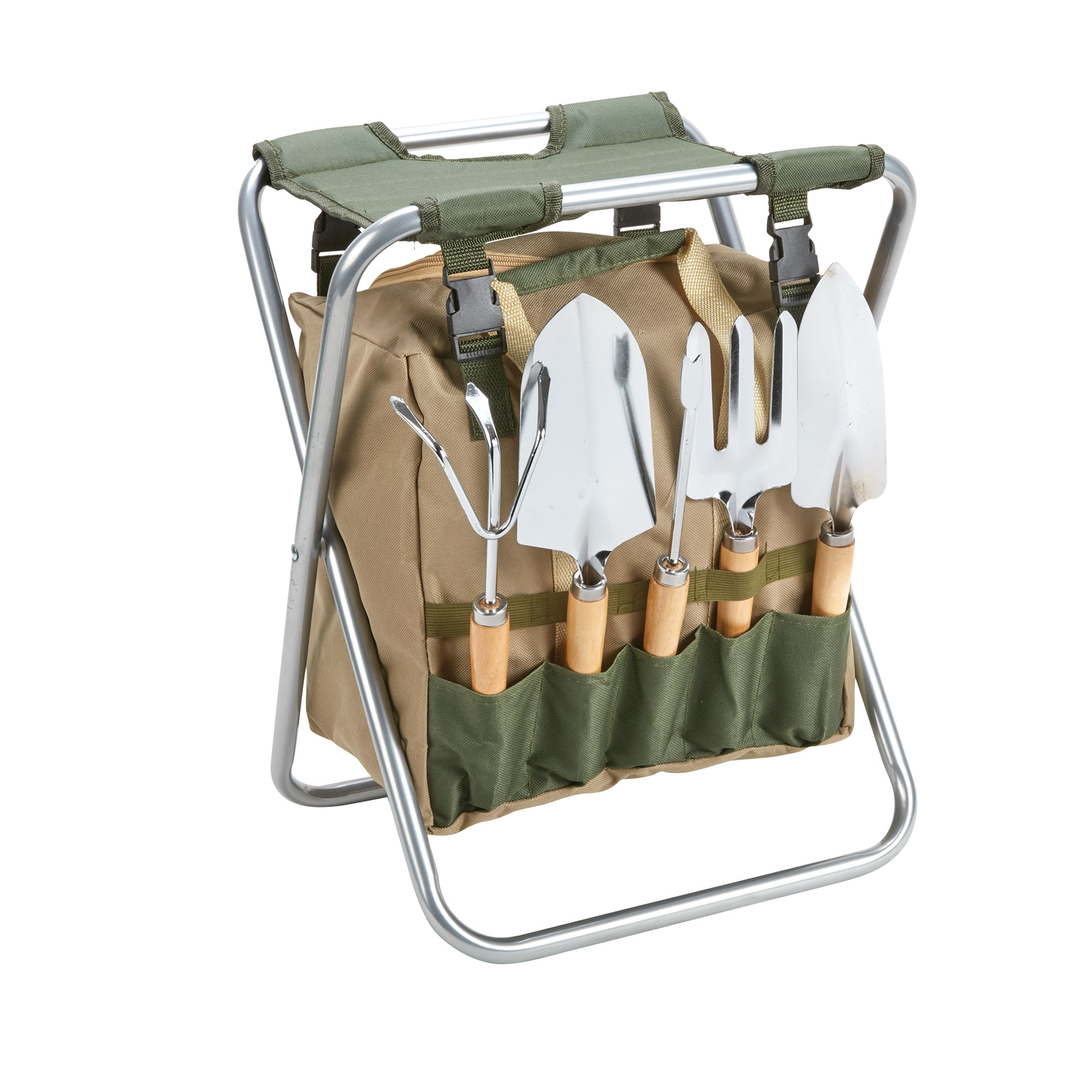 Folding Garden Stool and Tool Set - 7 Piece