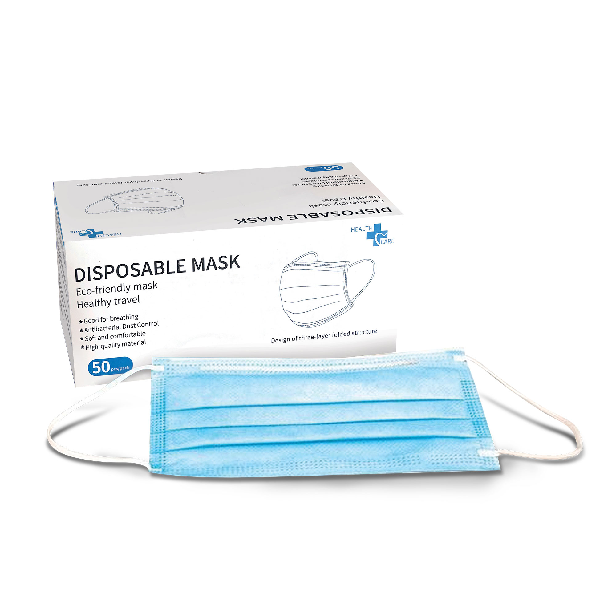 Disposable 3-Ply Face Masks - 100 Pack
