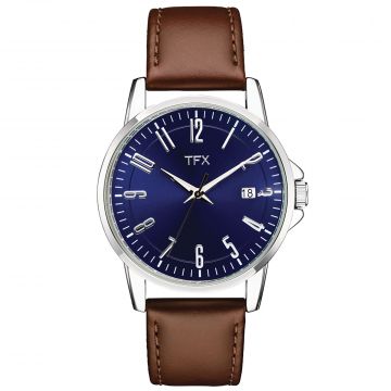 TFX Men's Brown Strap Blue Dial Watch