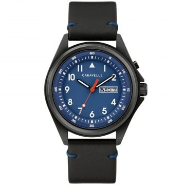 Caravelle Men's Backlit Field Watch with Blue Dial