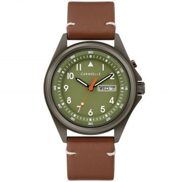 Caravelle Men's Backlit Field Watch with Green Dial