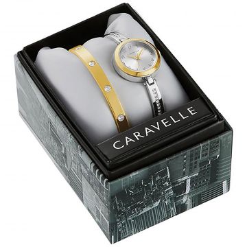 Caravelle Women's Bracelet 2-Tone Watch with Bangle Box Set