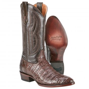 Ferrini Caiman Belly Round-Toe Boots - Chocolate