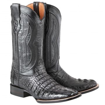Ferrini Caiman Crocodile Square-Toe Boots - Black