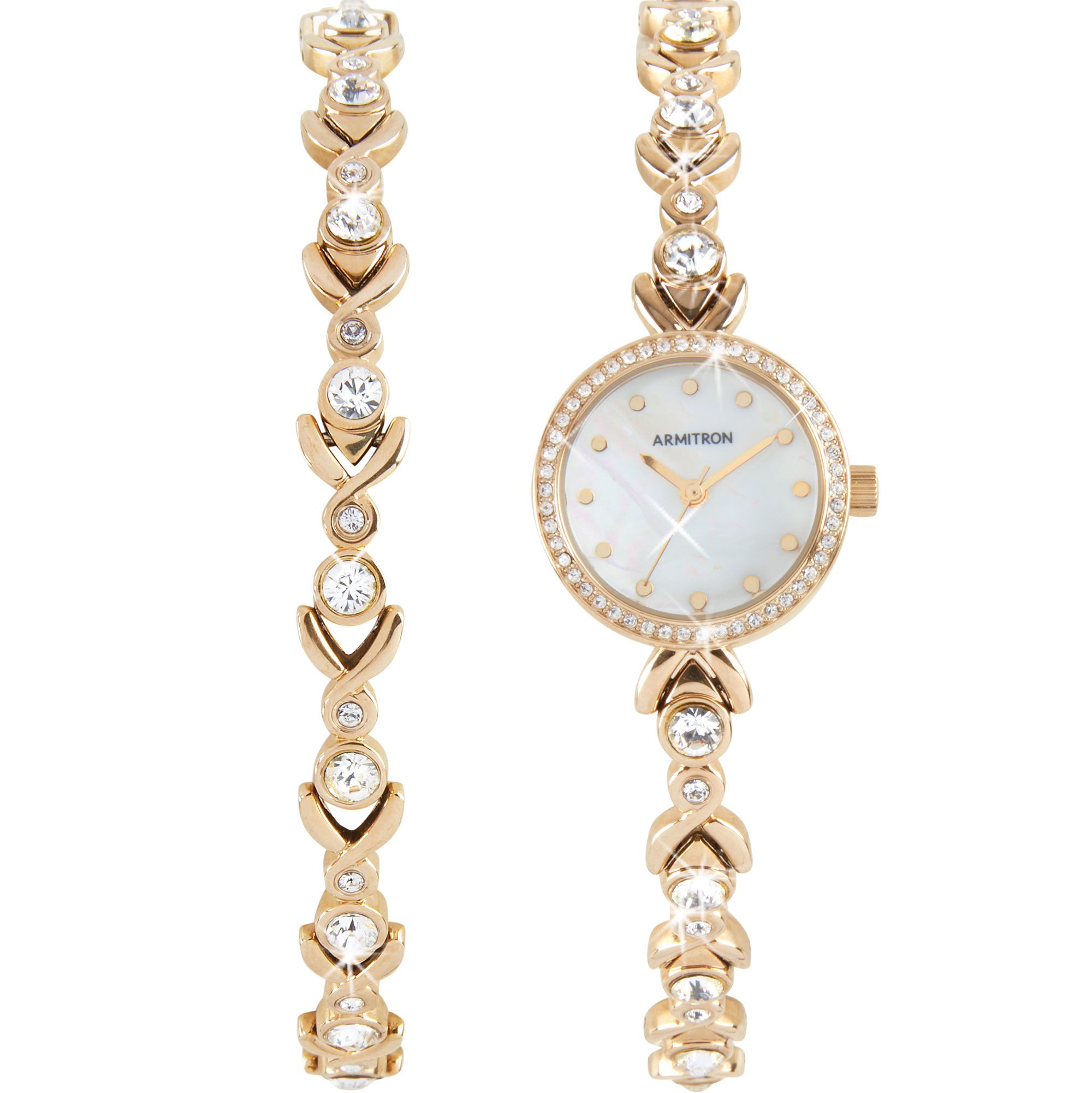 Armitron Women's Swarovski Crystal Gold Watch and Bracelet Set