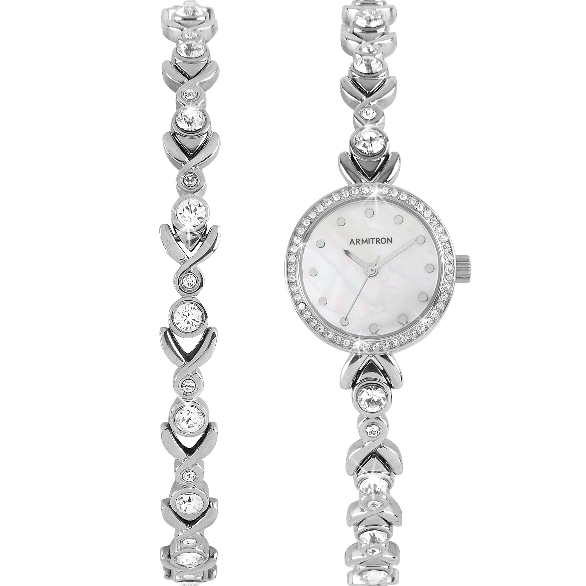 Armitron Women's Swarovski Crystal Silver Watch and Bracelet Set