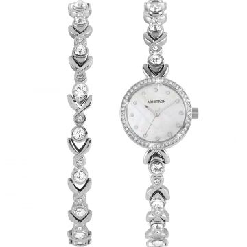 Armitron Women's Swarovski Crystal Silver Watch and Bracelet Set