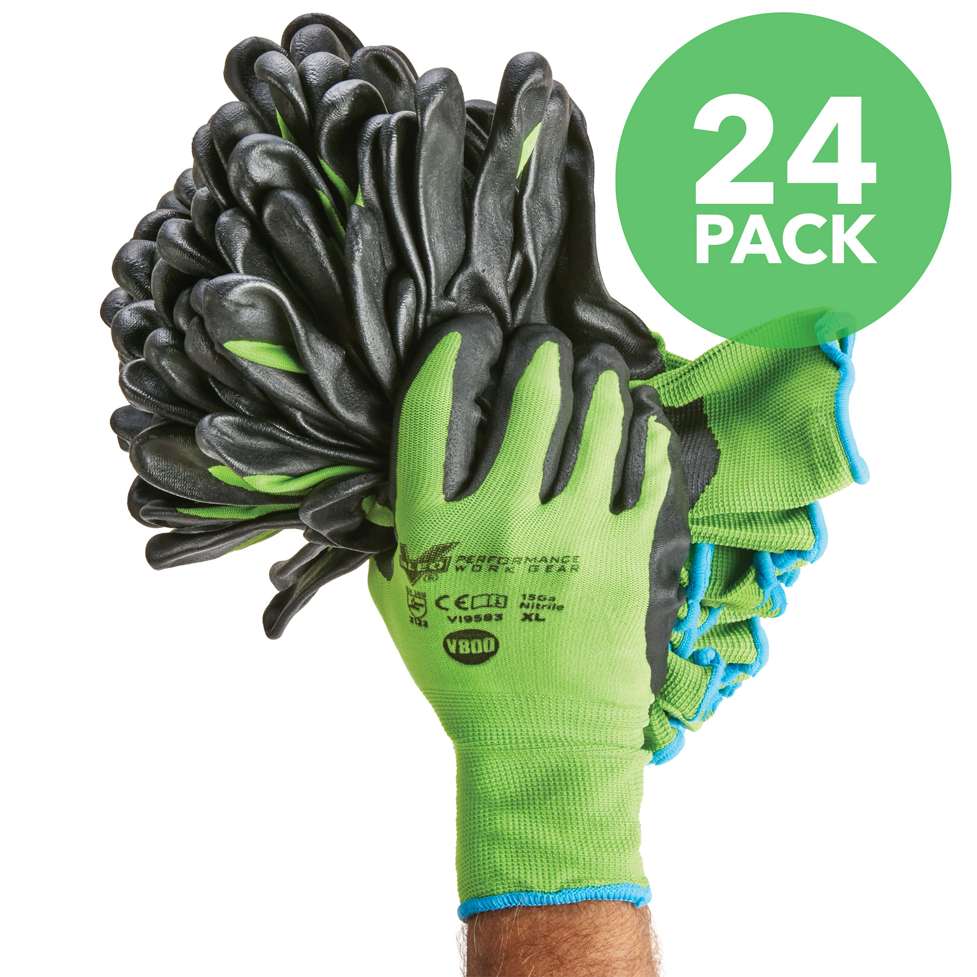 Valeo Polyester Nitrile-Dipped Work Gloves - 24 Pack Large