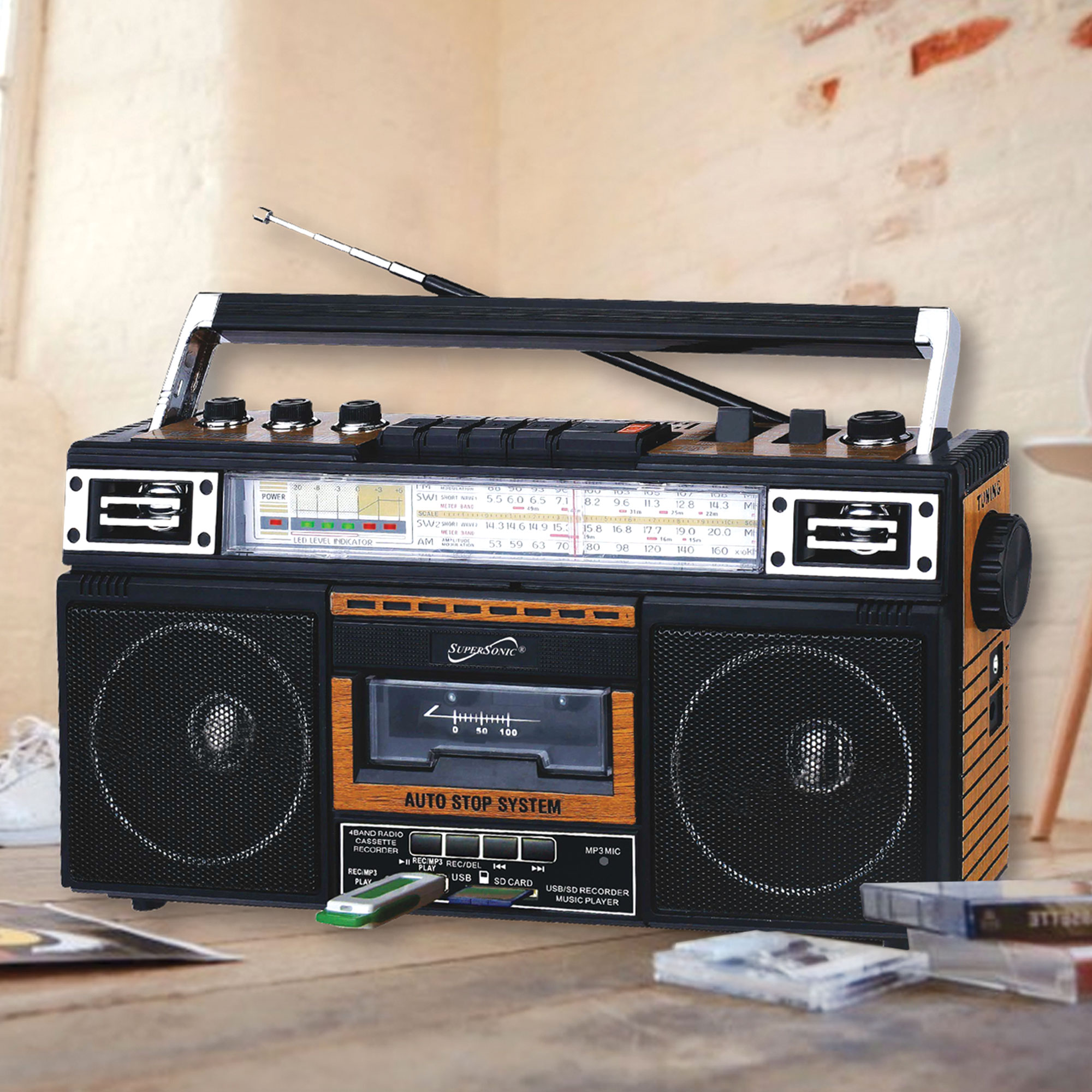 SuperSonic 4-Band Radio/Cassette Player - Wood