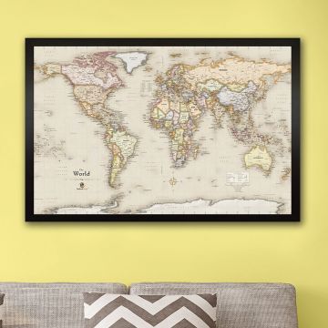 Winding Hills Designs Tan 33 x 22 World Map