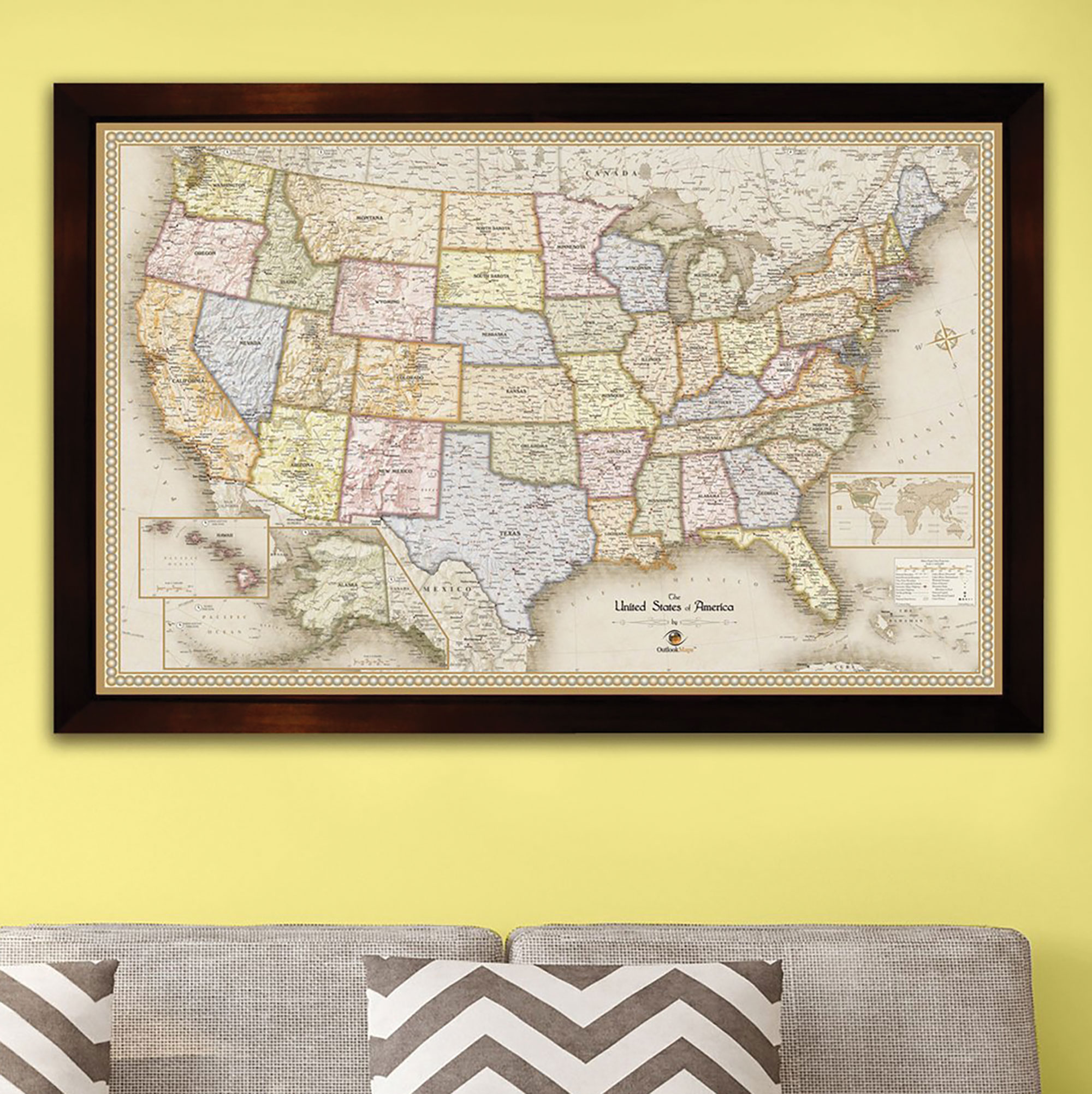 Winding Hills Designs Tan 33 x 22 USA Map