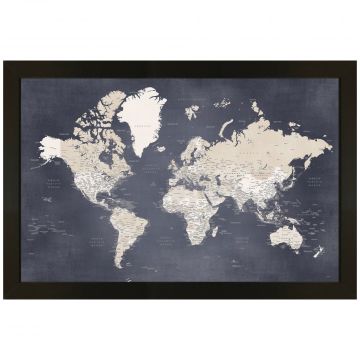 Winding Hills Designs Midnight Blue 33 x 22 World Map