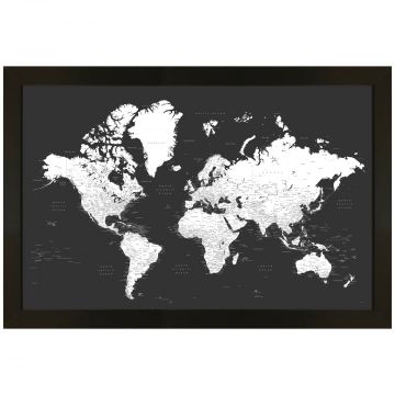 Winding Hills Designs Modern Black 33 x 22 World Map