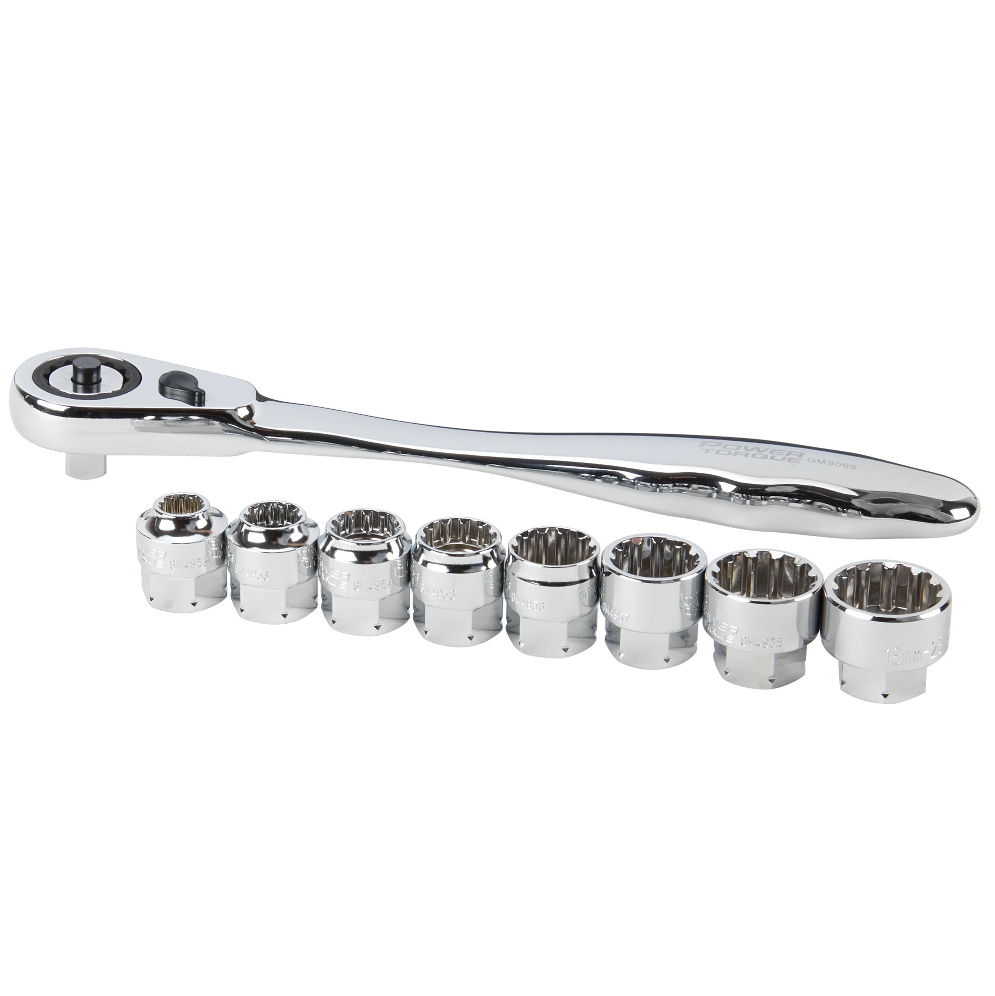 Power Torque Low-Profile Ratchet and Spline Socket Set