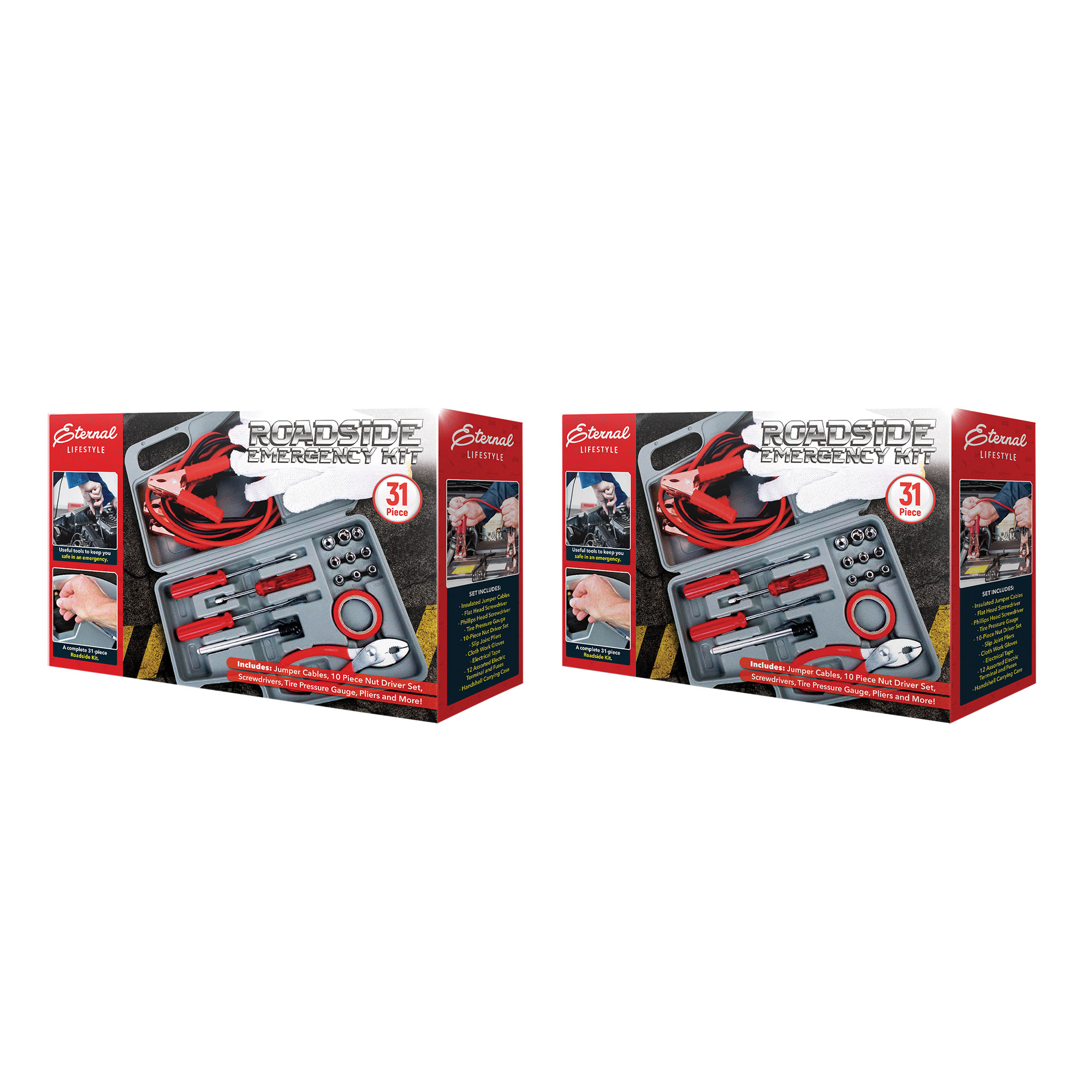 31 Piece Roadside Emergency Tool Set - 2 Pack