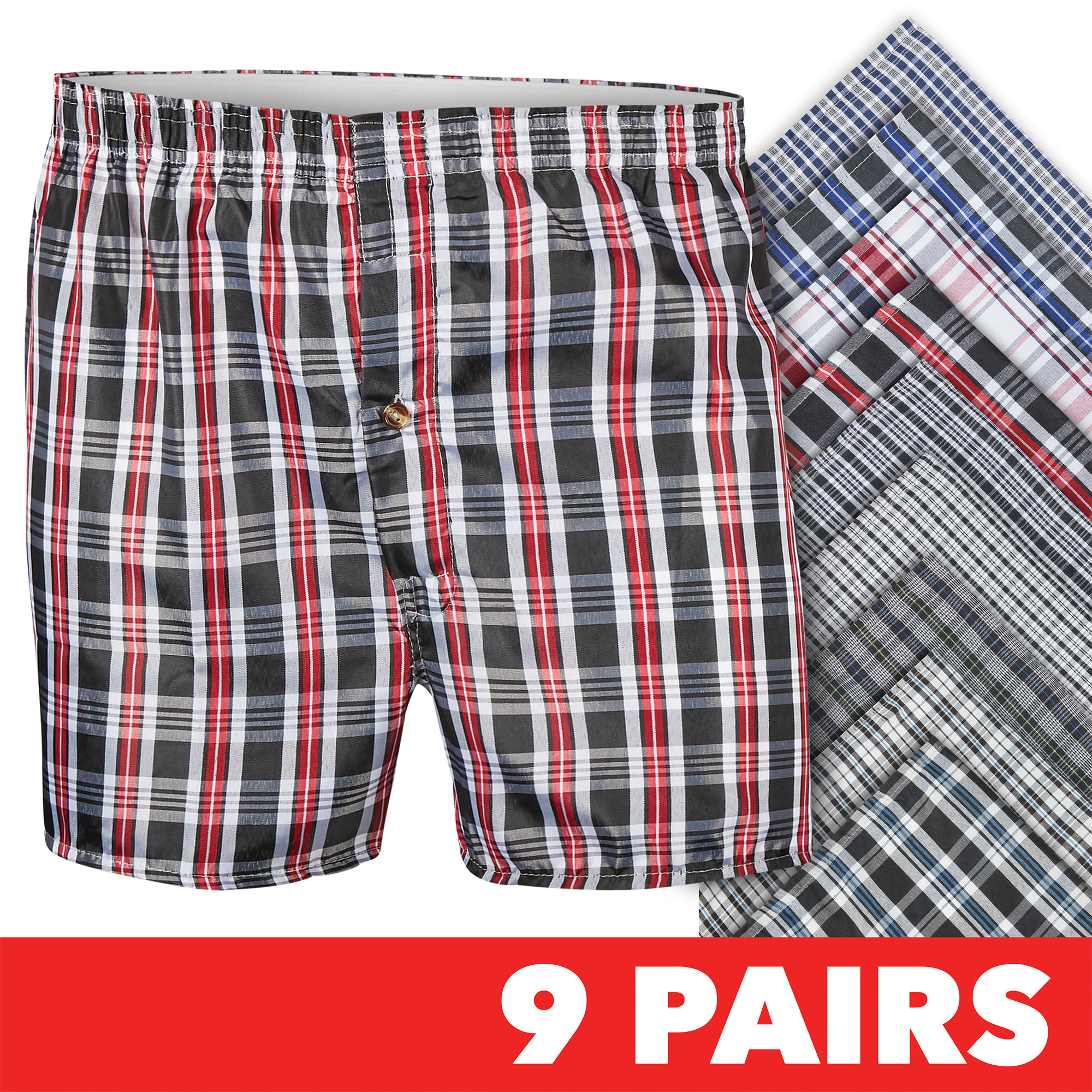 Ten West Men's Plaid Boxer Shorts - 9 Pack