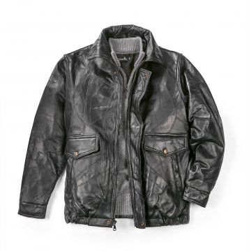 M. Collection Black Patch Leather Bomber Jacket