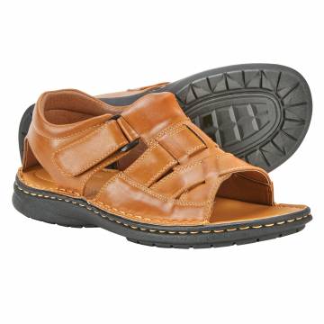 Pleasure Island Men's Velcro Strap Sandals - Brown