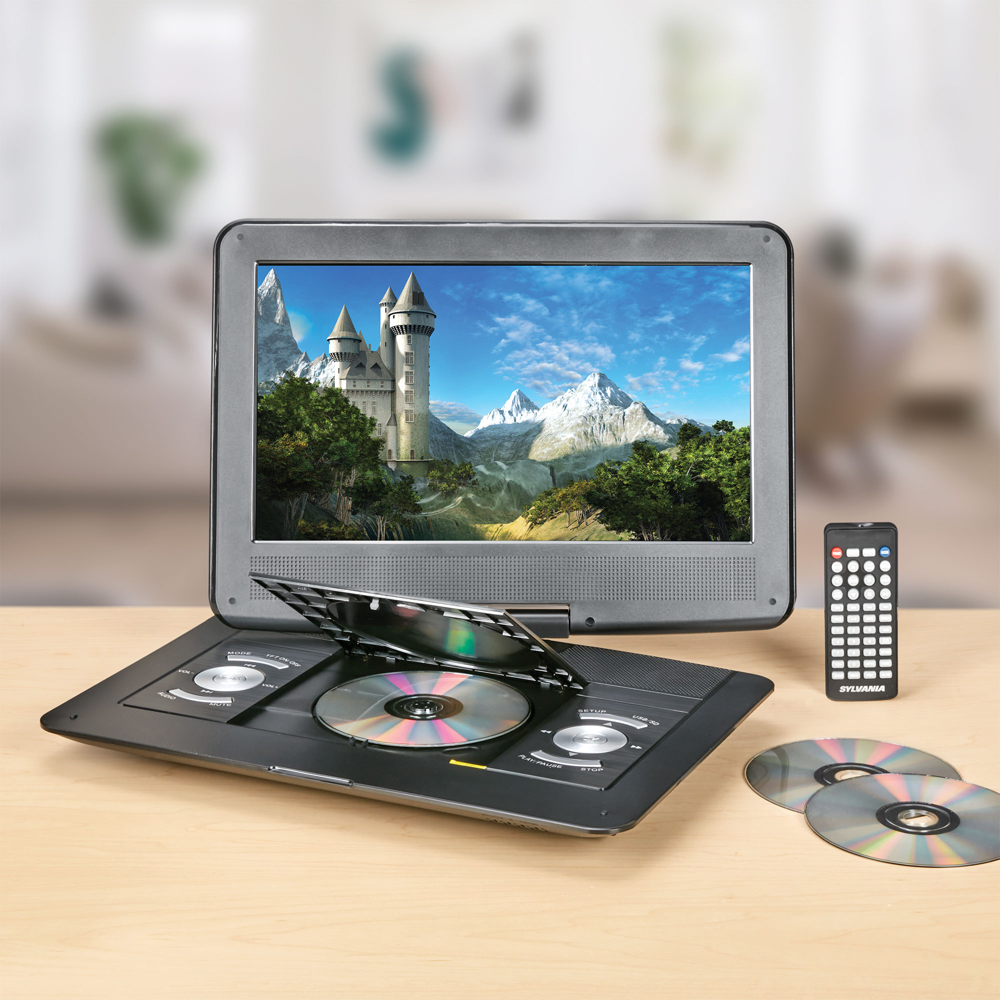 Sylvania 13.3" Portable DVD Player with Remote, Ear Buds, Chargers