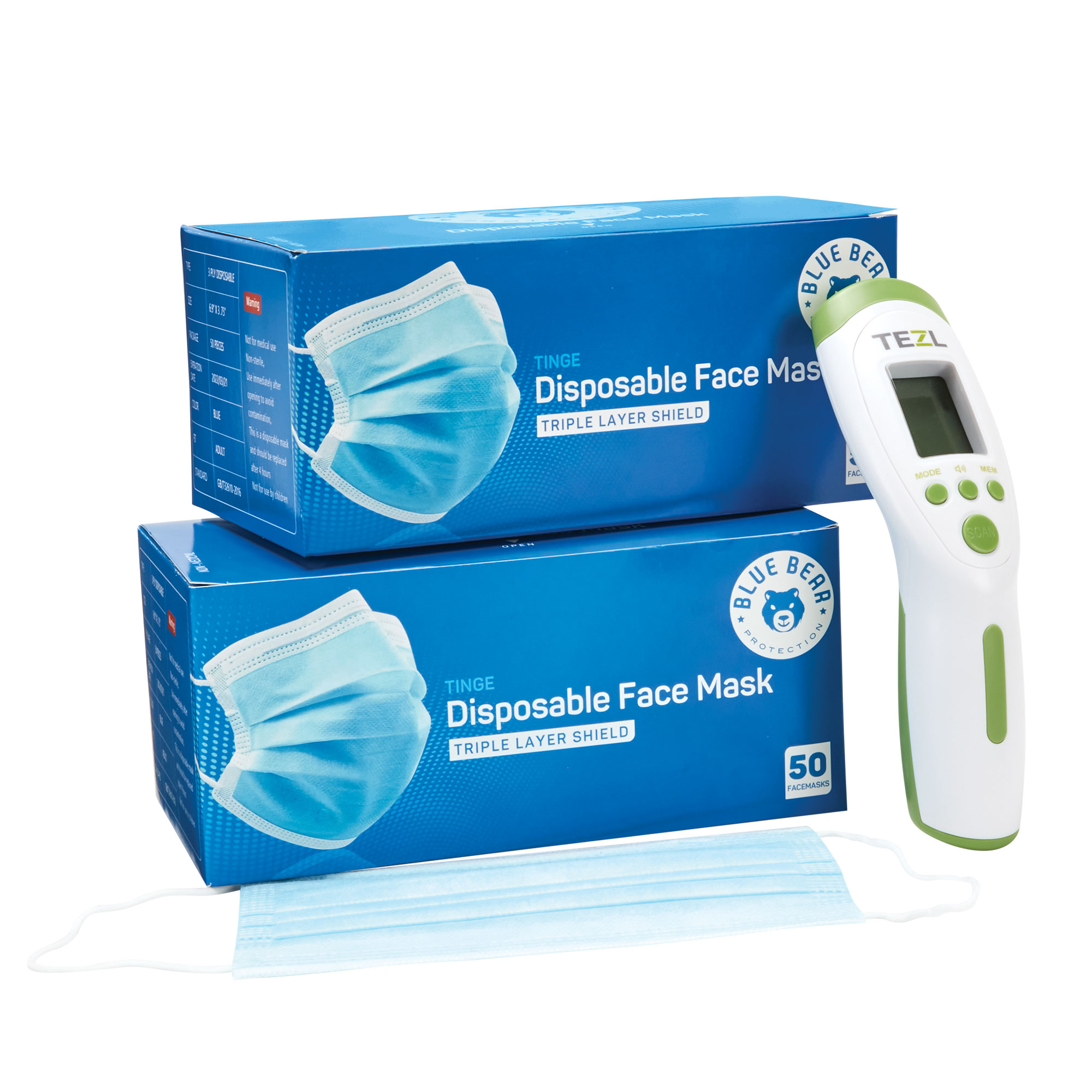 TEZL Infrared Thermometer with 100-Pack Face Masks