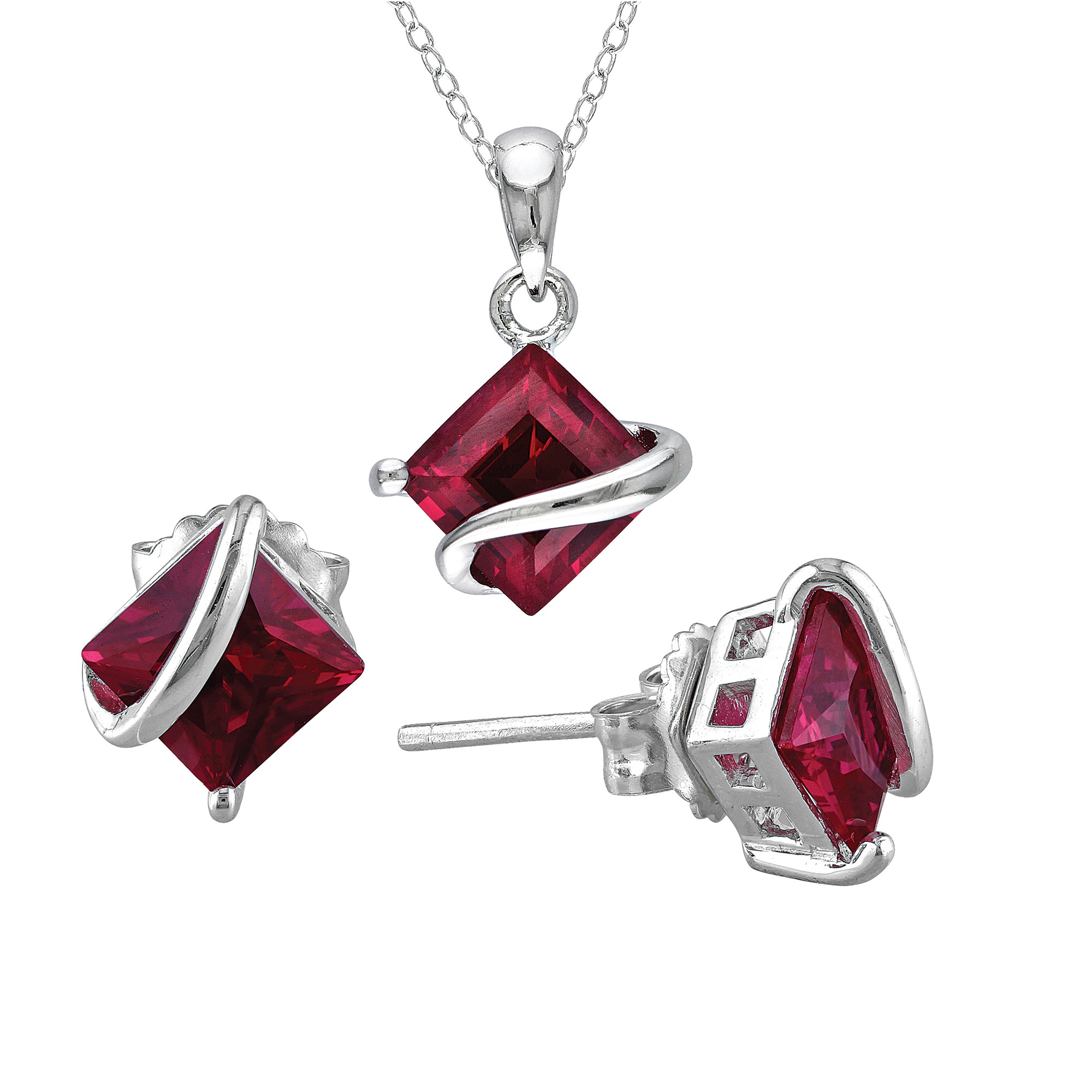 Amour Ruby Wave Pendant and Earrings Set