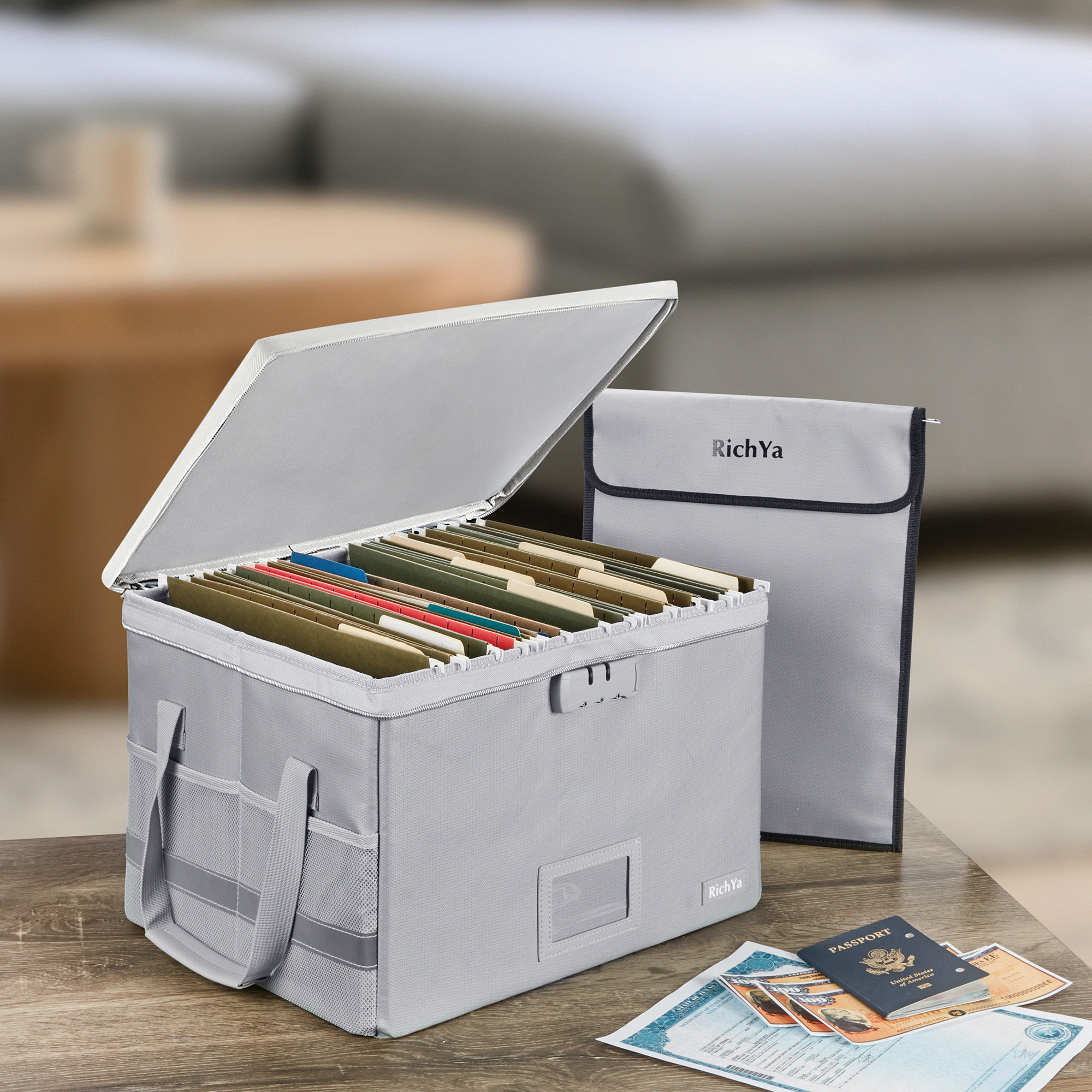 Fireproof Document Box with Lock - Waterproof & Large Capacity