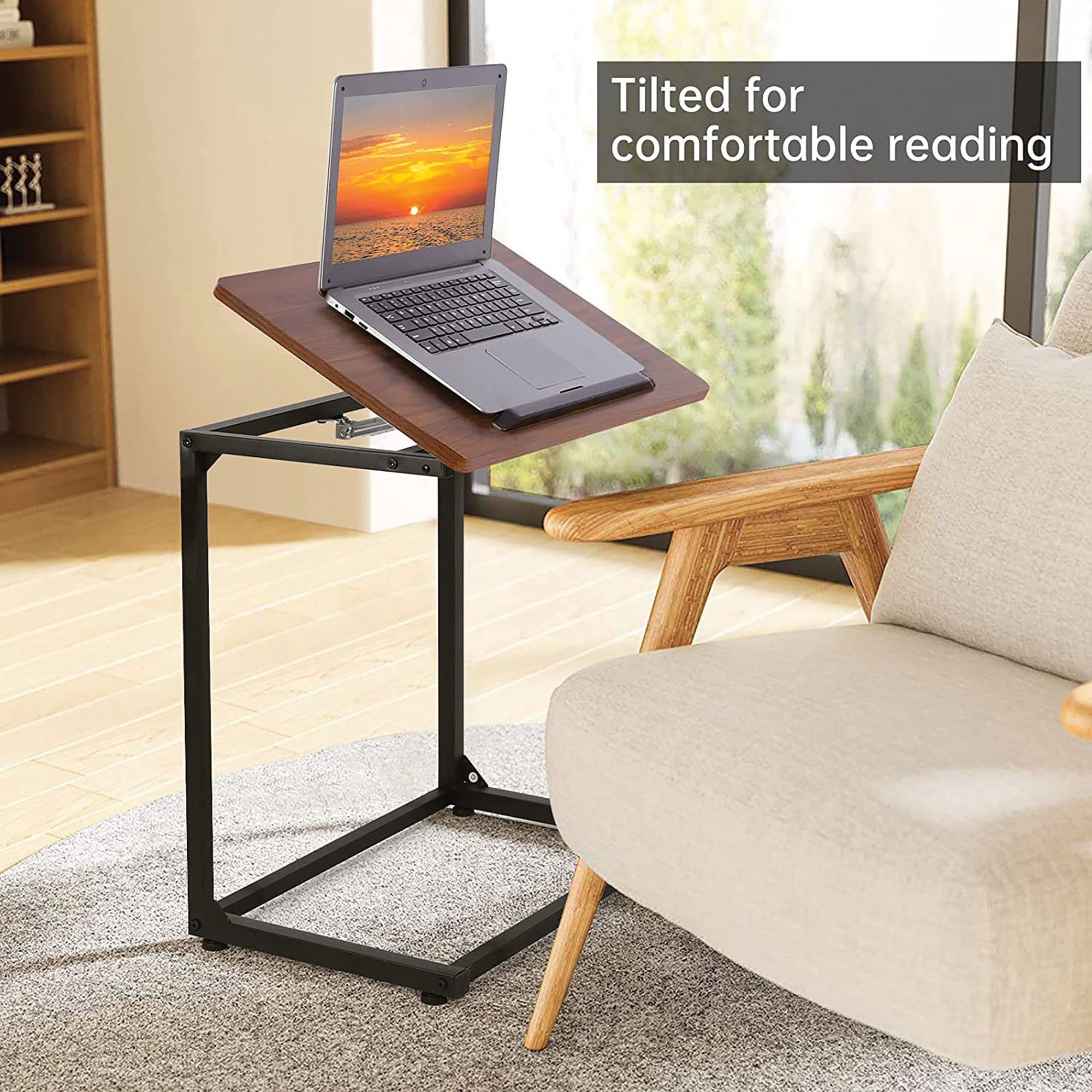 Adjustable Side Table - Stainless Steel Frame & Scratch-Resistant Top