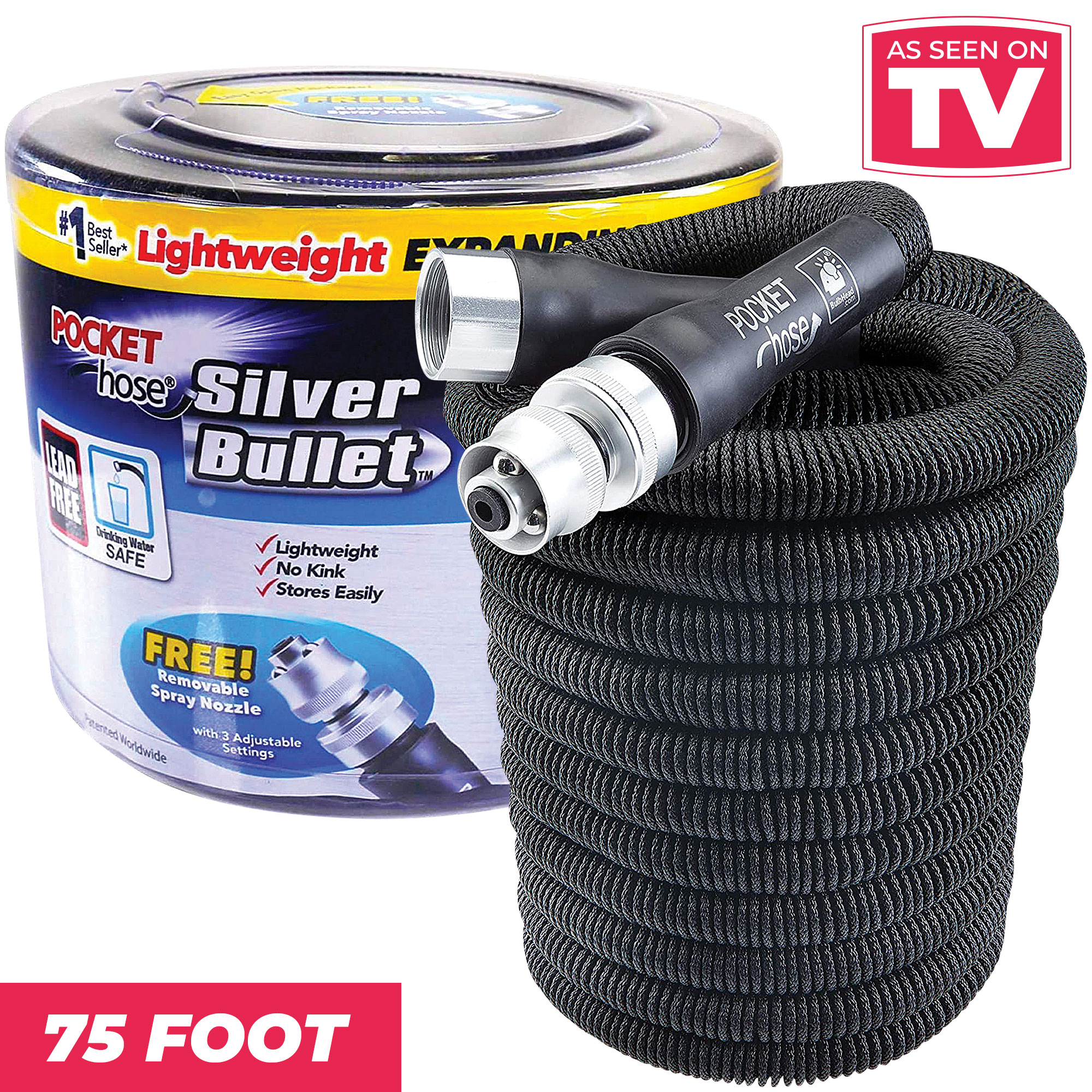 Silver Bullet Pocket Water Hose - 75 Foot | As Seen On TV
