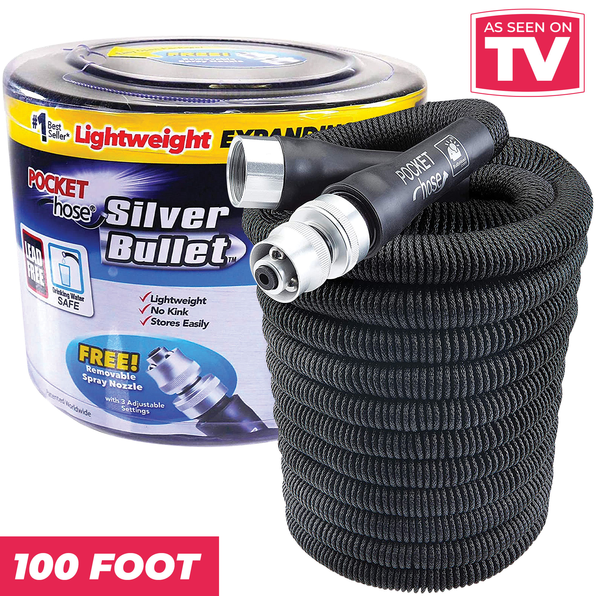 Silver Bullet Pocket Water Hose - 100 Foot | As Seen On TV