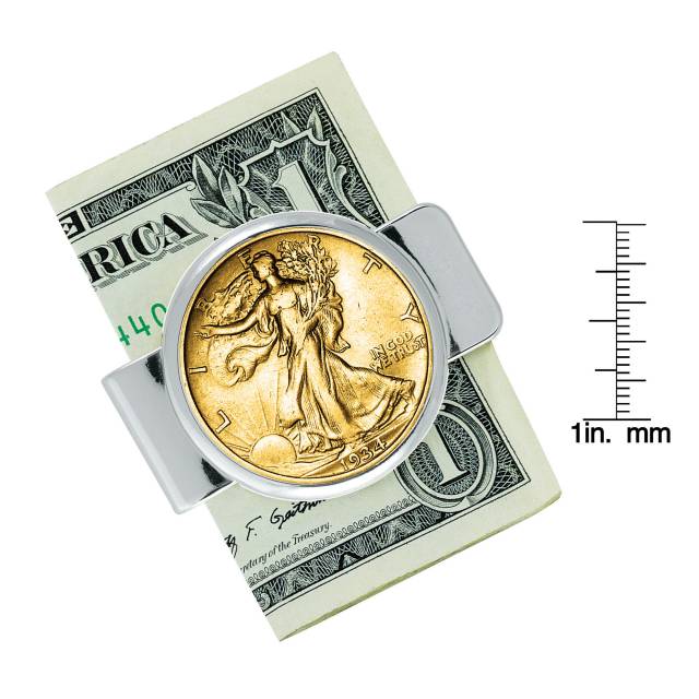 Gold Pocket Money Clip Walking Liberty Layered in Gold