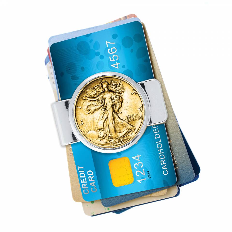 Gold Pocket Money Clip Walking Liberty Layered in Gold