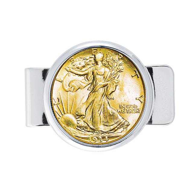 Gold Pocket Money Clip Walking Liberty Layered in Gold