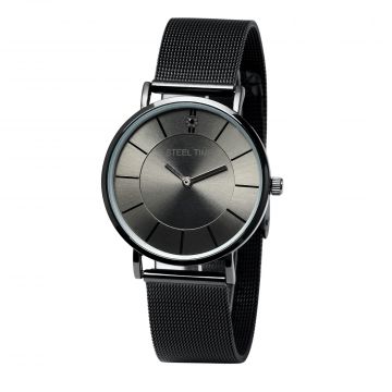 Steeltime Men's Stainless Steel Watch with Black Mesh Band