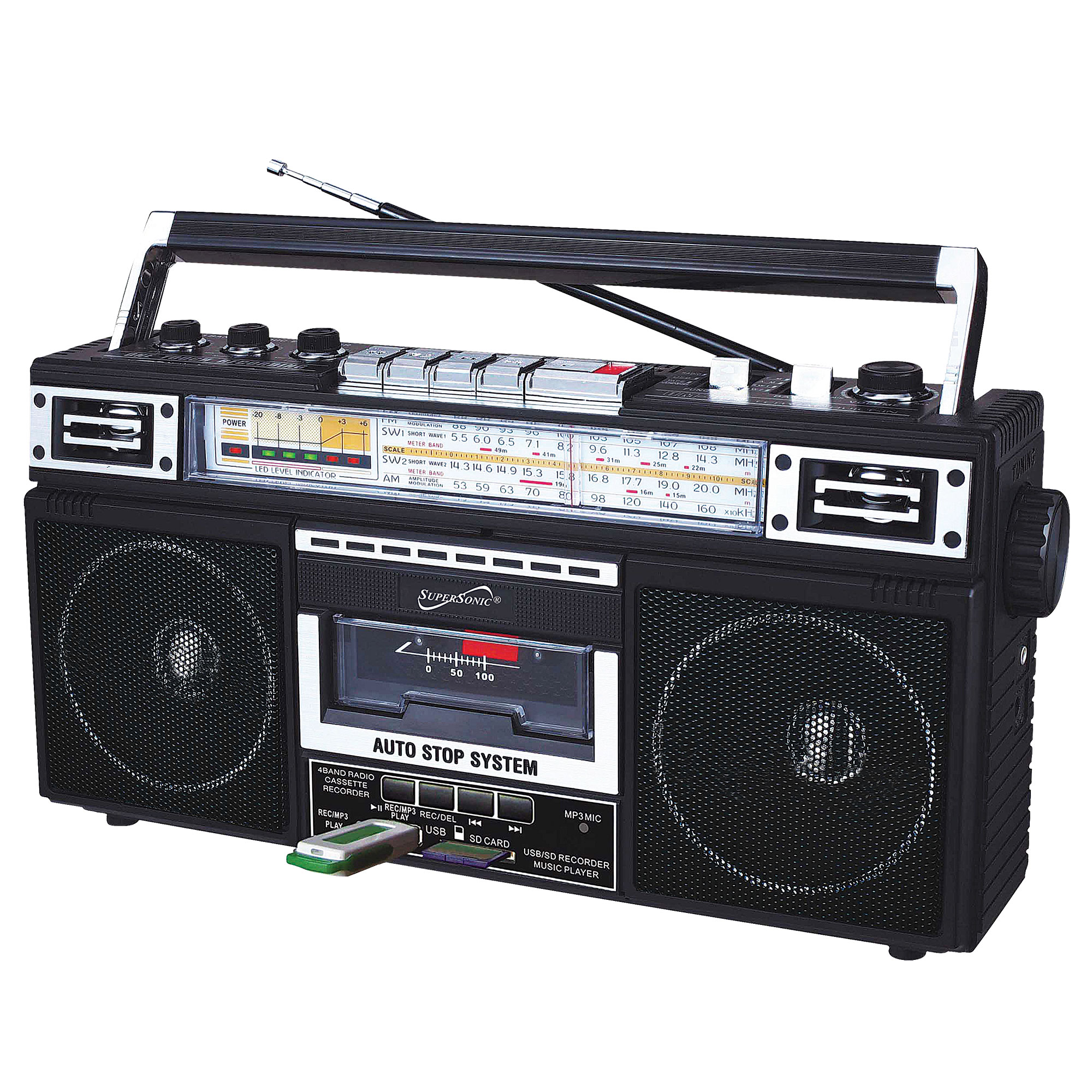 SuperSonic 4-Band Radio/Cassette Player - Black