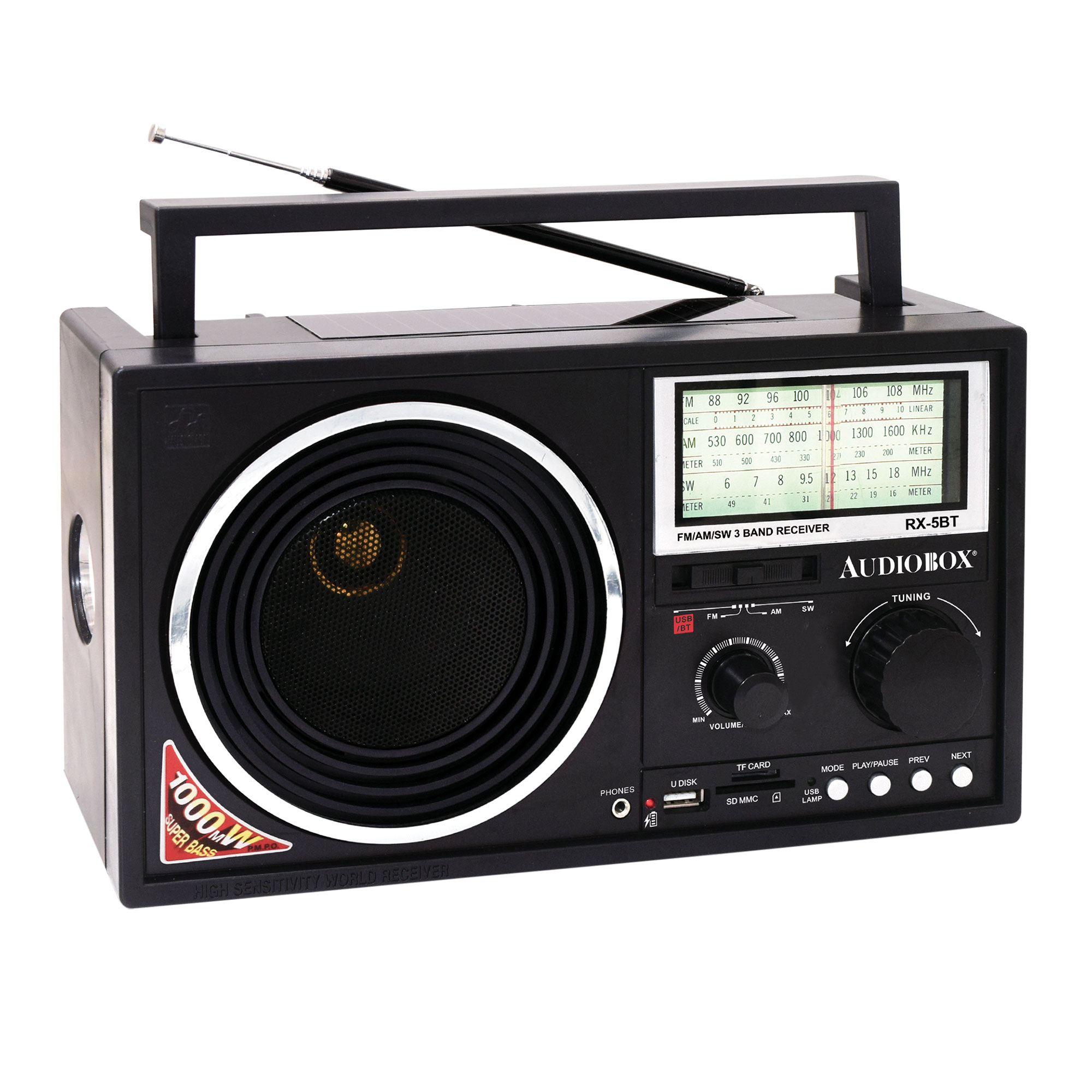 Audiobox RX-5BT 3-Band Bluetooth/Solar Portable Radio