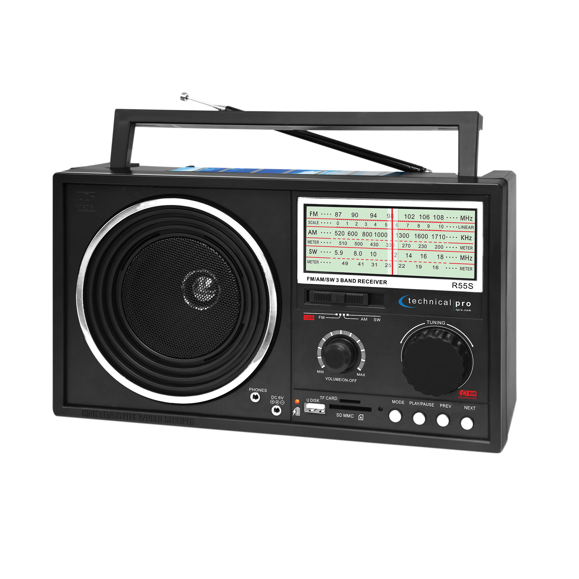 Technical Pro Solar Powered AM/FM/Shortwave Radio with Bluetooth