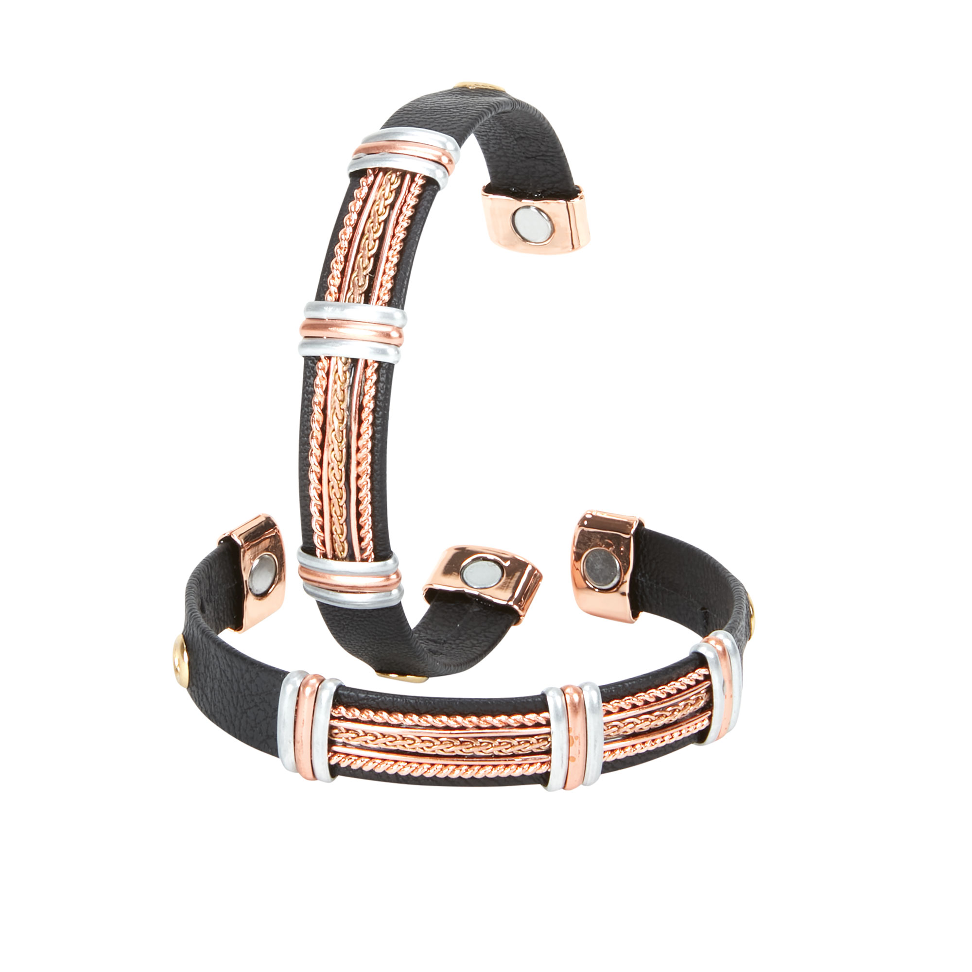 Leatherette Magnetic Copper Cuff Bracelet - 2 Pack