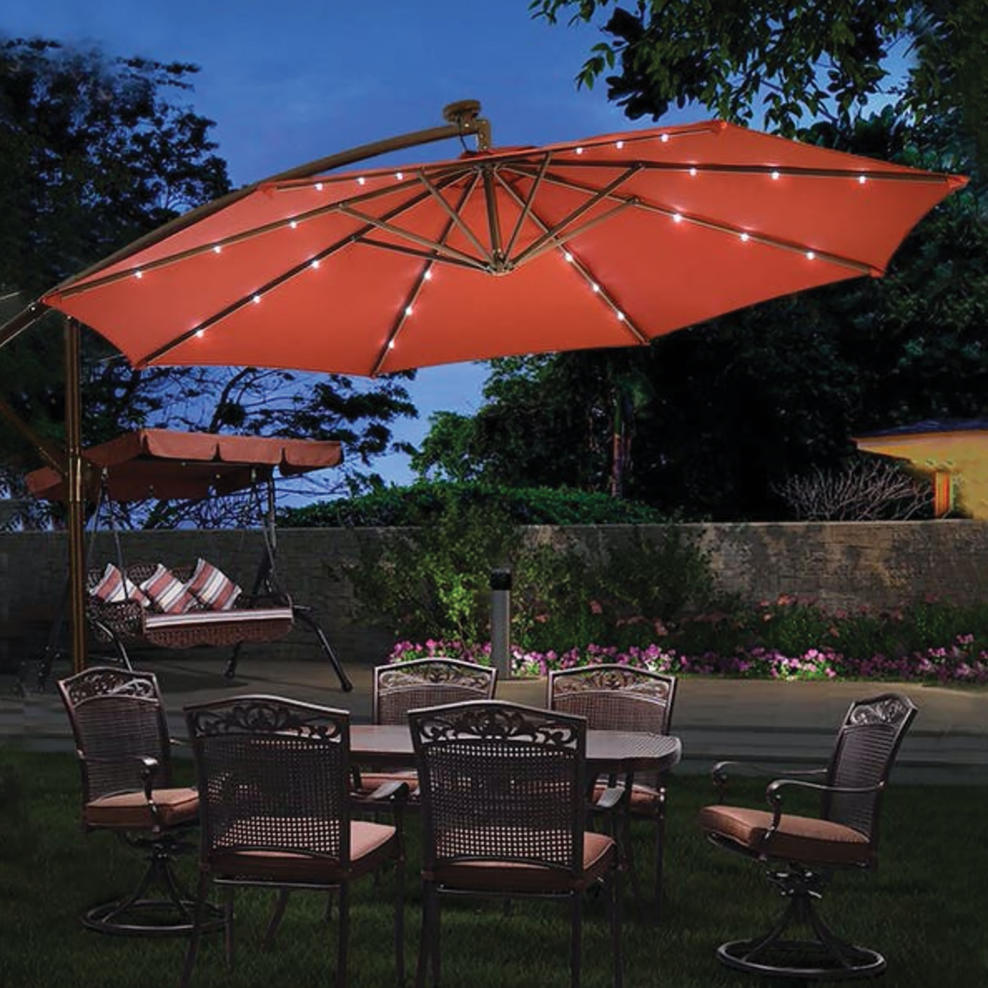 10 Foot Cantilever Umbrella with LED Lights - Color Red