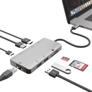 EZQuest X40030 Multimedia Hub-C Adapter with 8 Ports