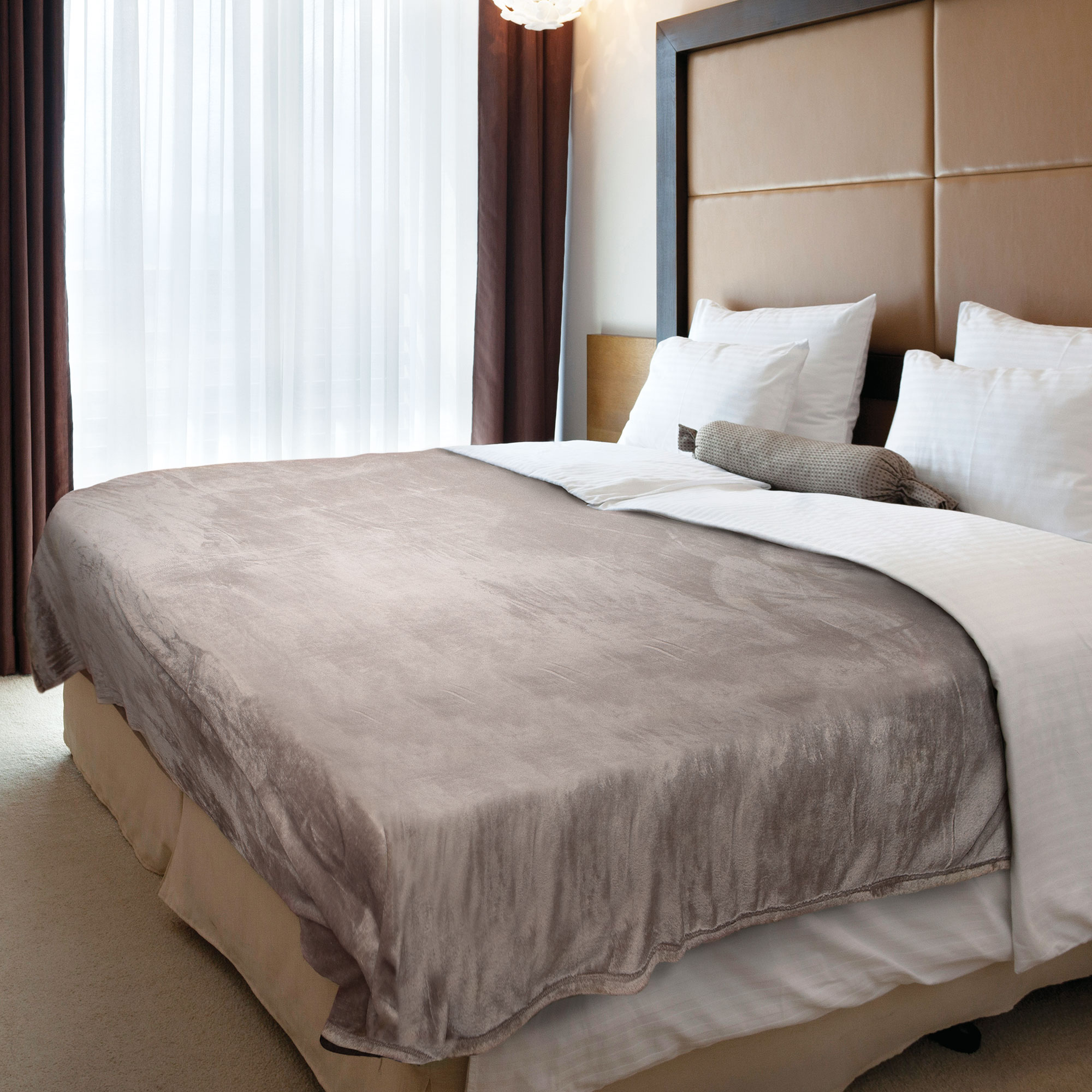 Luxurious Taupe Velour Blanket - King Size