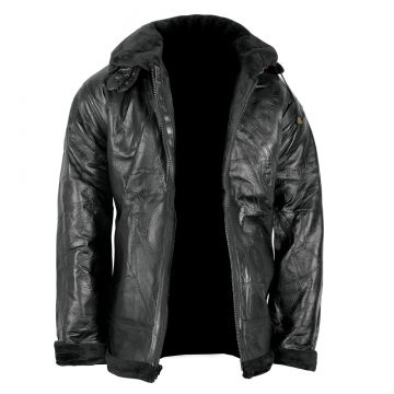 M. Collection Men's Black Leather Shearling Jacket